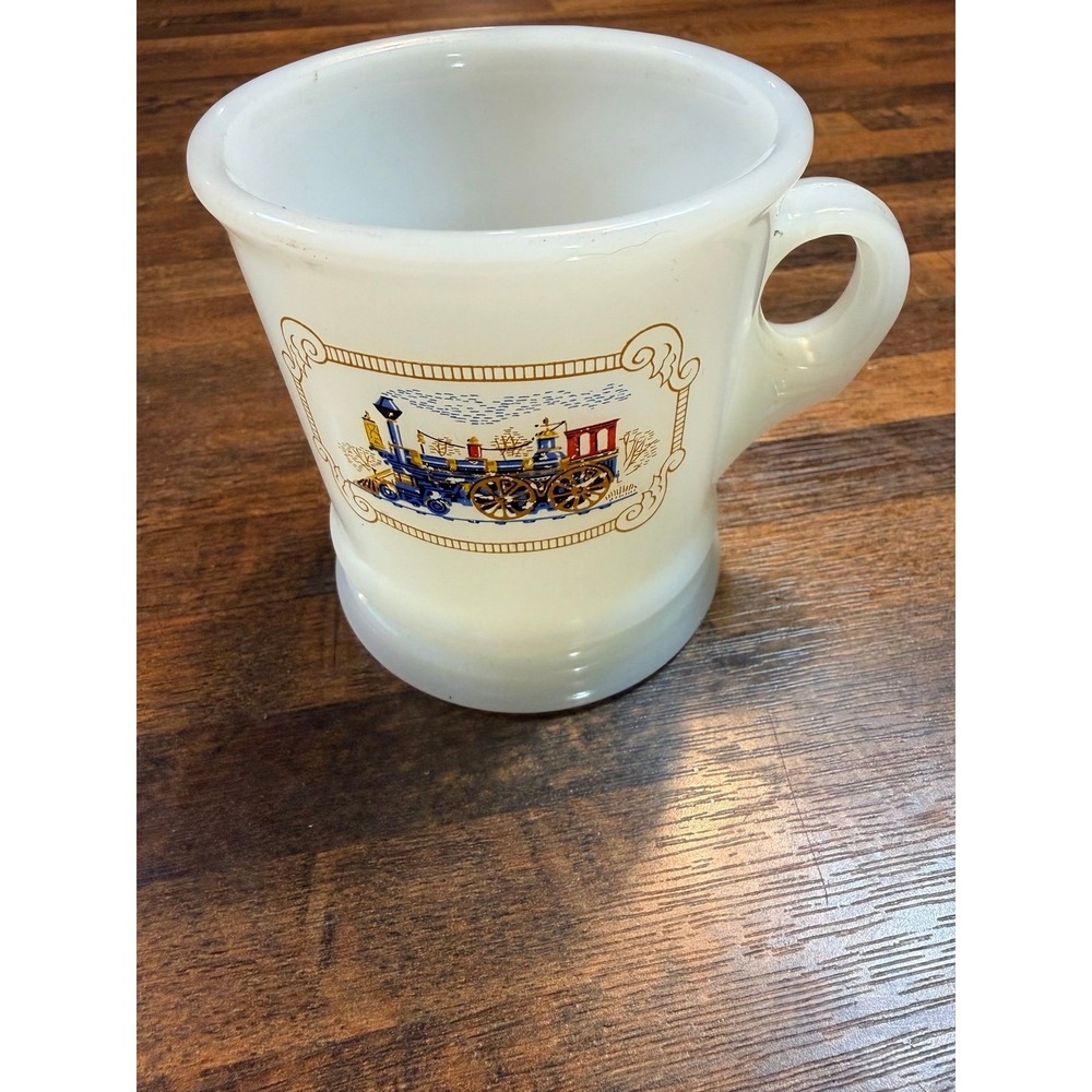 Vintage collectible AVON milk glass iron horse Train shaving Mug